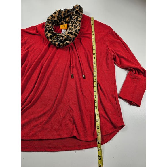 Ruby red L faux fur leapord print turtle neck contract SOFT red tunic ^ - Picture 7 of 7